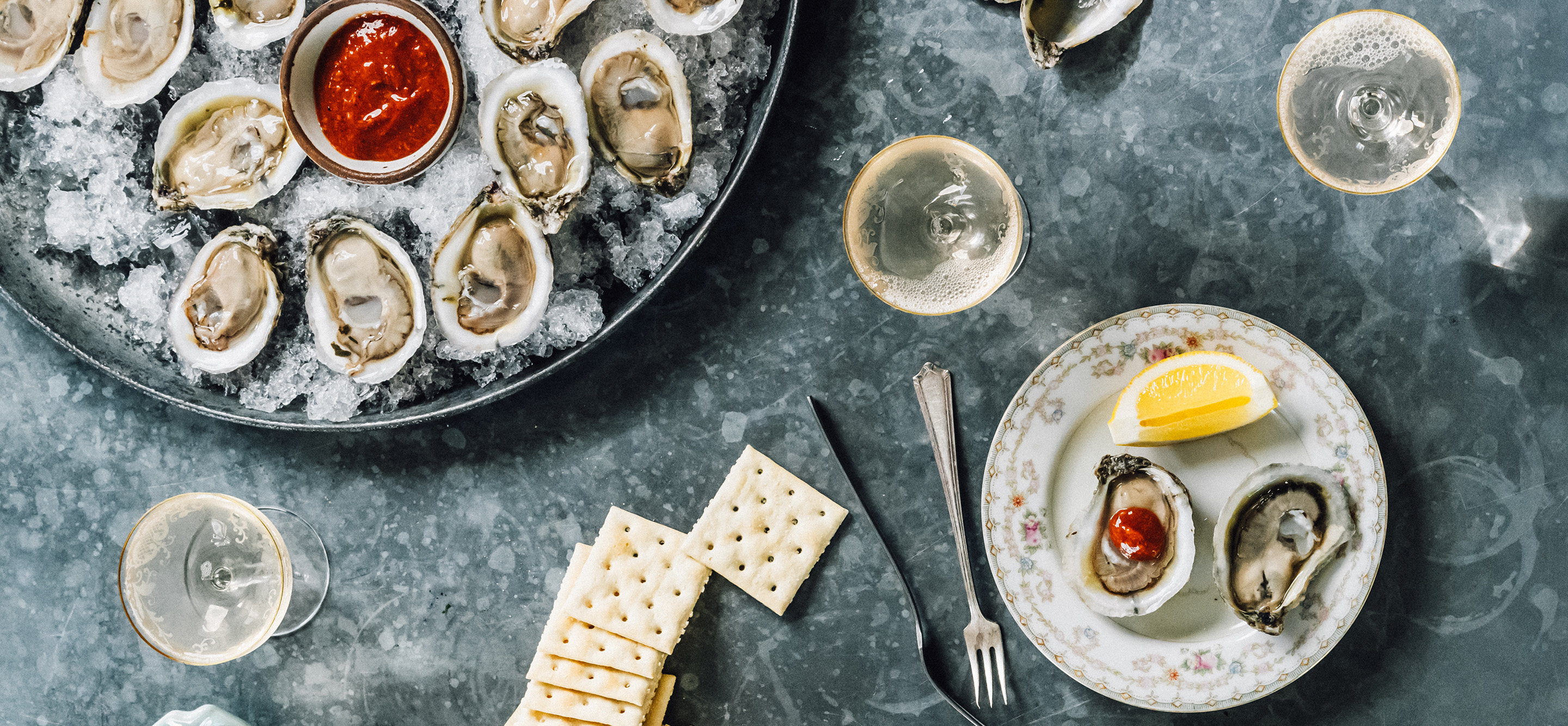 A tray of Charbroiled Oysters
