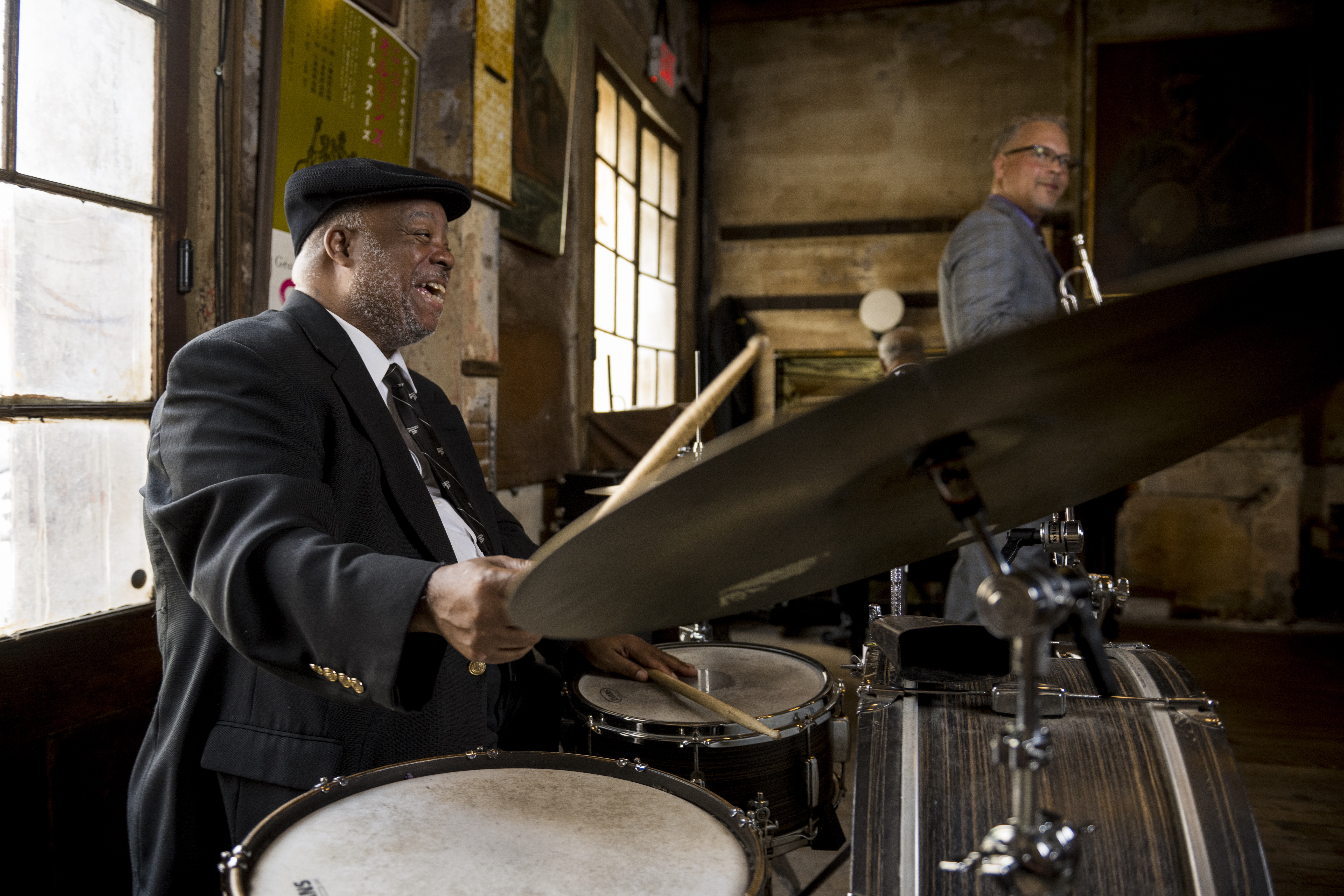 Drummer of a jazz band performing at Preservation Jazz Hall in New Orleans.
